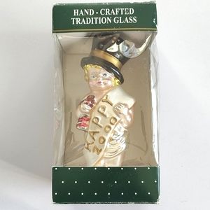 Vintage "Happy 2000" Glass New Year's Baby in Top Hat Ornament with original Box